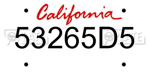 53265D5 California License Plate