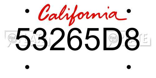 53265D8 California License Plate