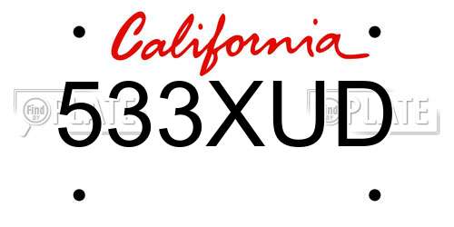 533XUD California License Plate