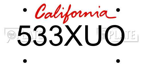 533XUO California License Plate