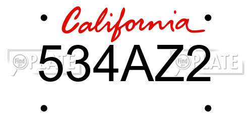 534AZ2 California License Plate