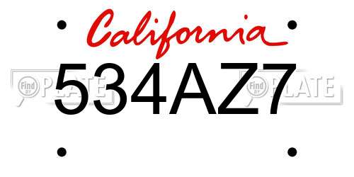 534AZ7 California License Plate
