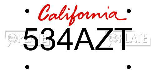 534AZT California License Plate
