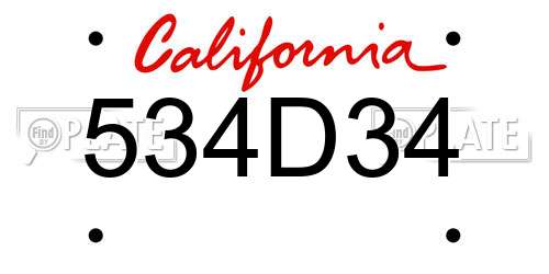 534D34 California License Plate