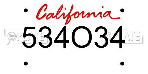 534O34 California License Plate