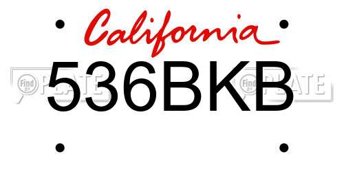 536BKB California License Plate