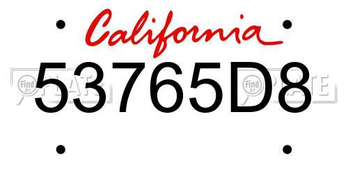 53765D8 California License Plate