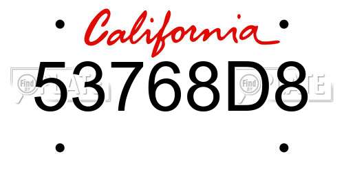 53768D8 California License Plate