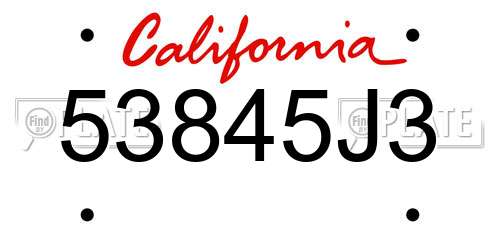 53845J3 California License Plate