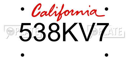 538KV7 California License Plate