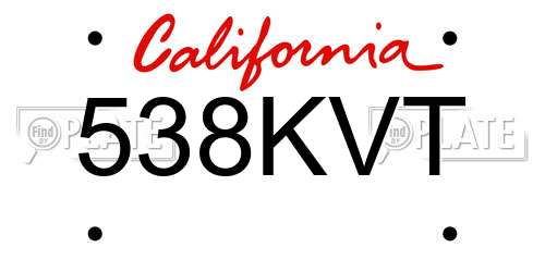 538KVT California License Plate