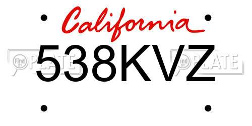 538KVZ California License Plate