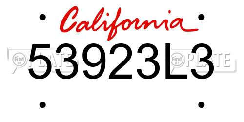 53923L3 California License Plate