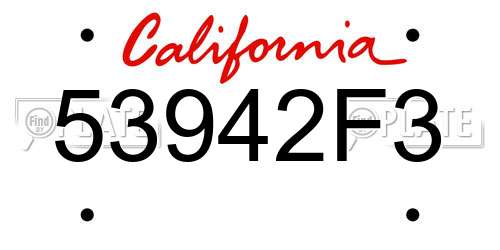53942F3 California License Plate