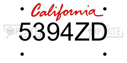 5394ZD California License Plate