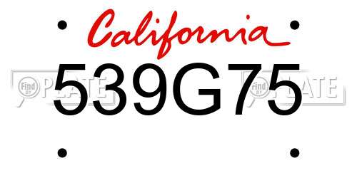 539G75 California License Plate