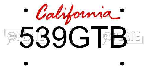 539GTB California License Plate