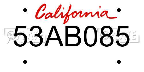 53AB085 California License Plate