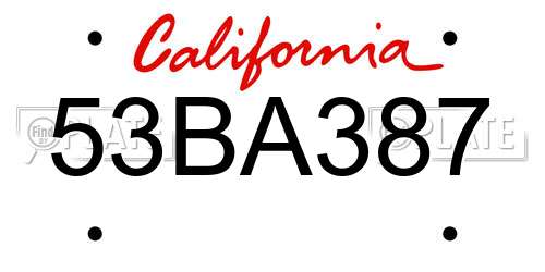 53BA387 California License Plate