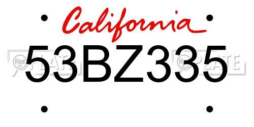 53BZ335 California License Plate