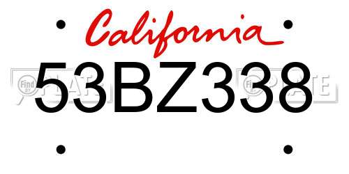 53BZ338 California License Plate