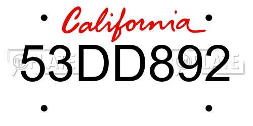 53DD892 California License Plate