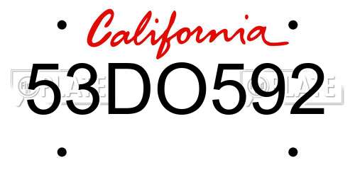 53DO592 California License Plate