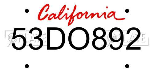 53DO892 California License Plate
