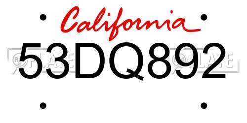 53DQ892 California License Plate
