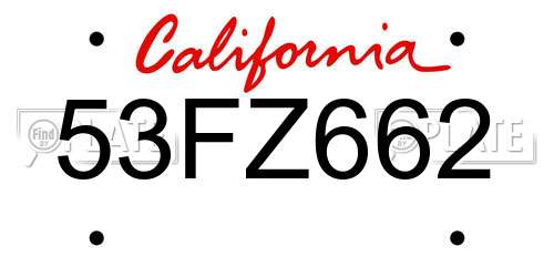 53FZ662 California License Plate