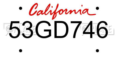 53GD746 California License Plate