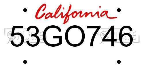 53GO746 California License Plate