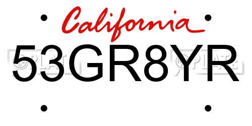 53GR8YR California License Plate