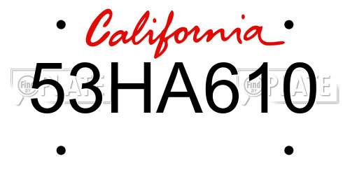 53HA610 California License Plate