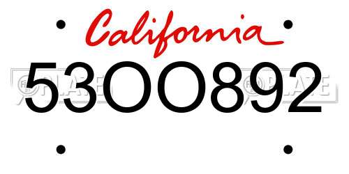 53OO892 California License Plate