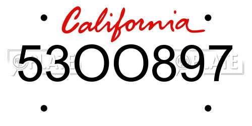 53OO897 California License Plate