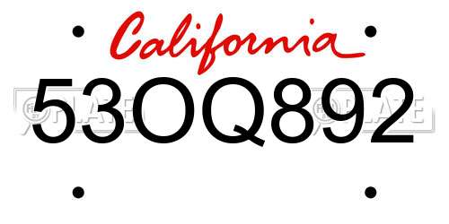 53OQ892 California License Plate