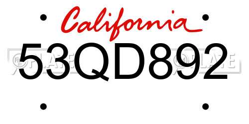 53QD892 California License Plate