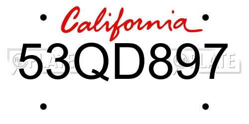 53QD897 California License Plate