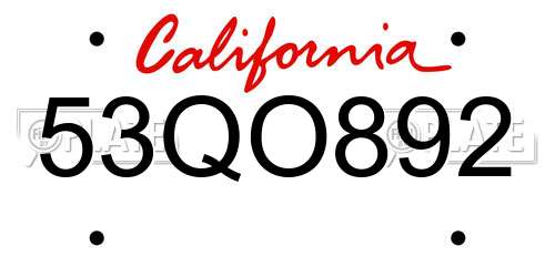 53QO892 California License Plate