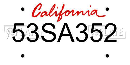 53SA352 California License Plate