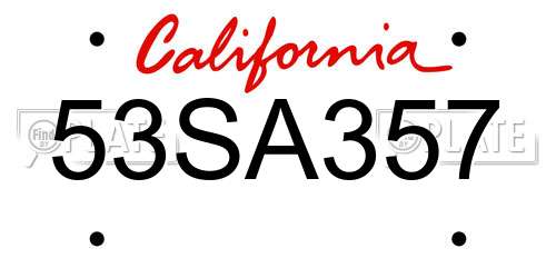53SA357 California License Plate