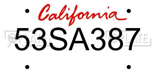 53SA387 California License Plate