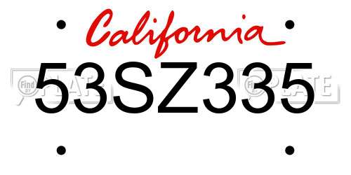 53SZ335 California License Plate