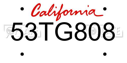 53TG808 California License Plate