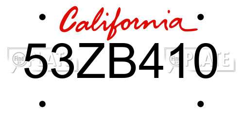 53ZB410 California License Plate