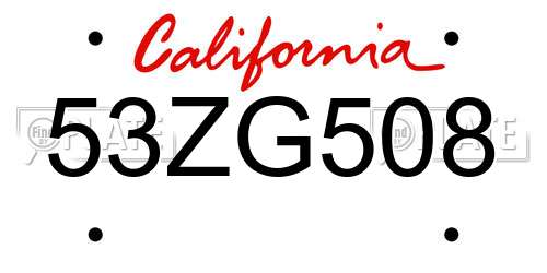 53ZG508 California License Plate