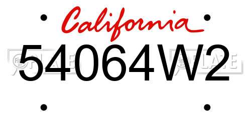 54064W2 California License Plate