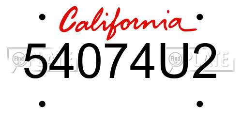 54074U2 California License Plate