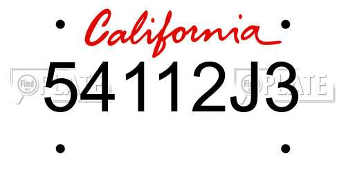 54112J3 California License Plate
